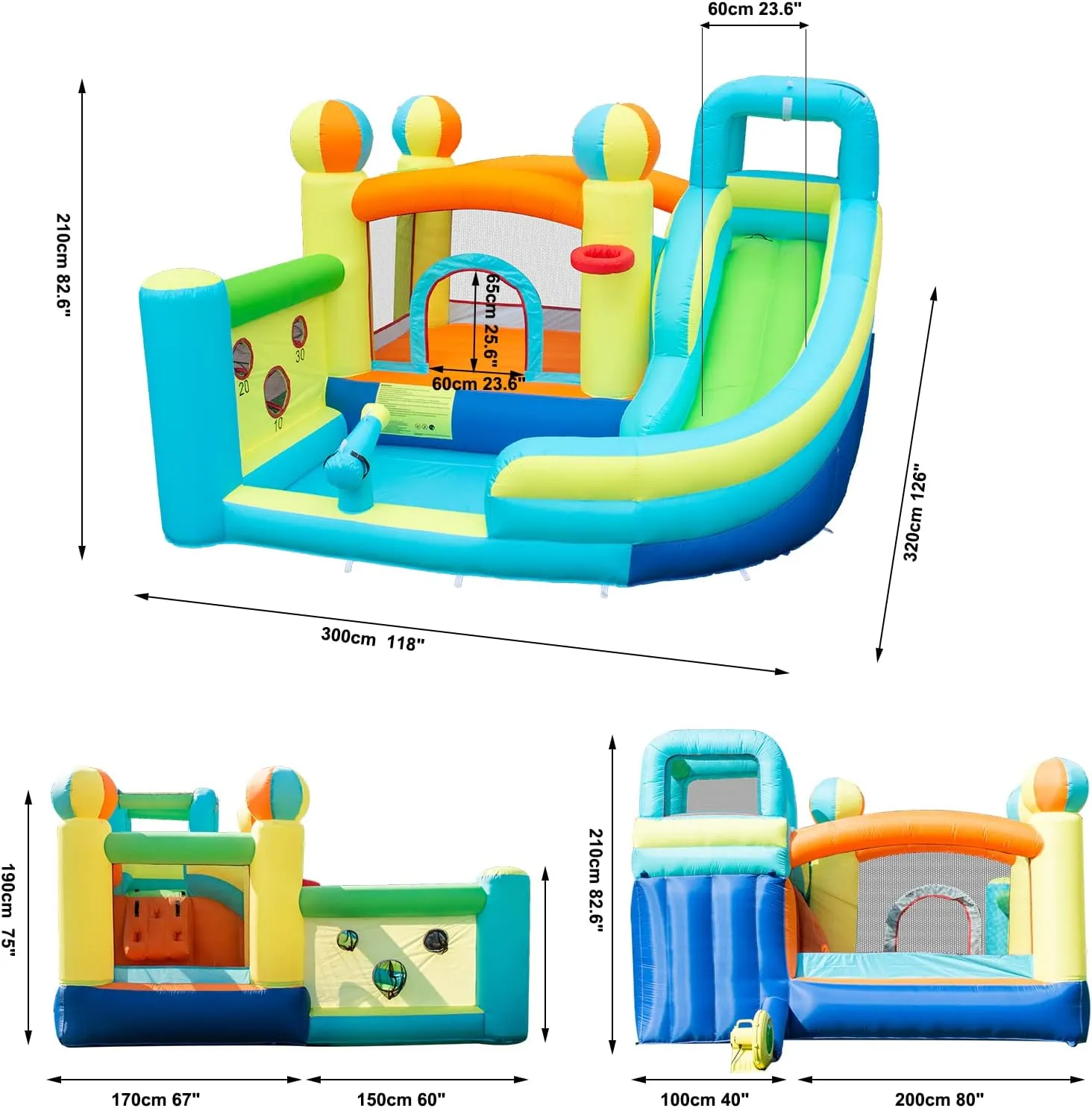 Inflatable Water Slide Park with Splash Pool for Kids,Climbing Wall,Bounce House with Ball Shooting,Kids Bouncy Castle with Air Blower for Outdoor Backyard