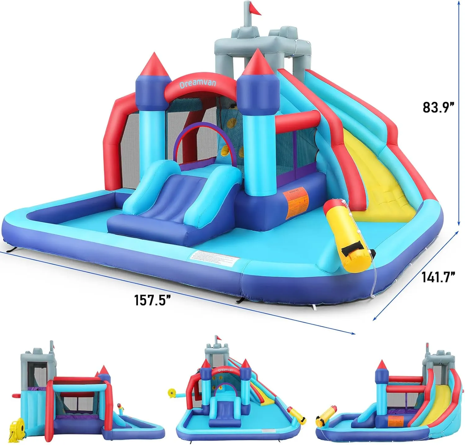 Inflatable Water Slides Park, Inflatable Bounce House Water Slides for Kids - Climbing Wall, 2 Slides, Splash & Trampoline Area – Easy to Set Up & Inflate with 580 W Blower