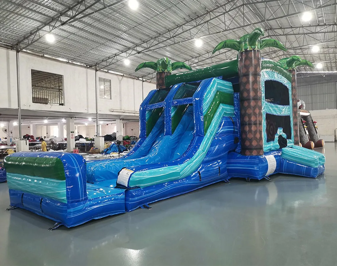 Island Drop Dual Lane Bounce House with Slide (Wet/Dry)