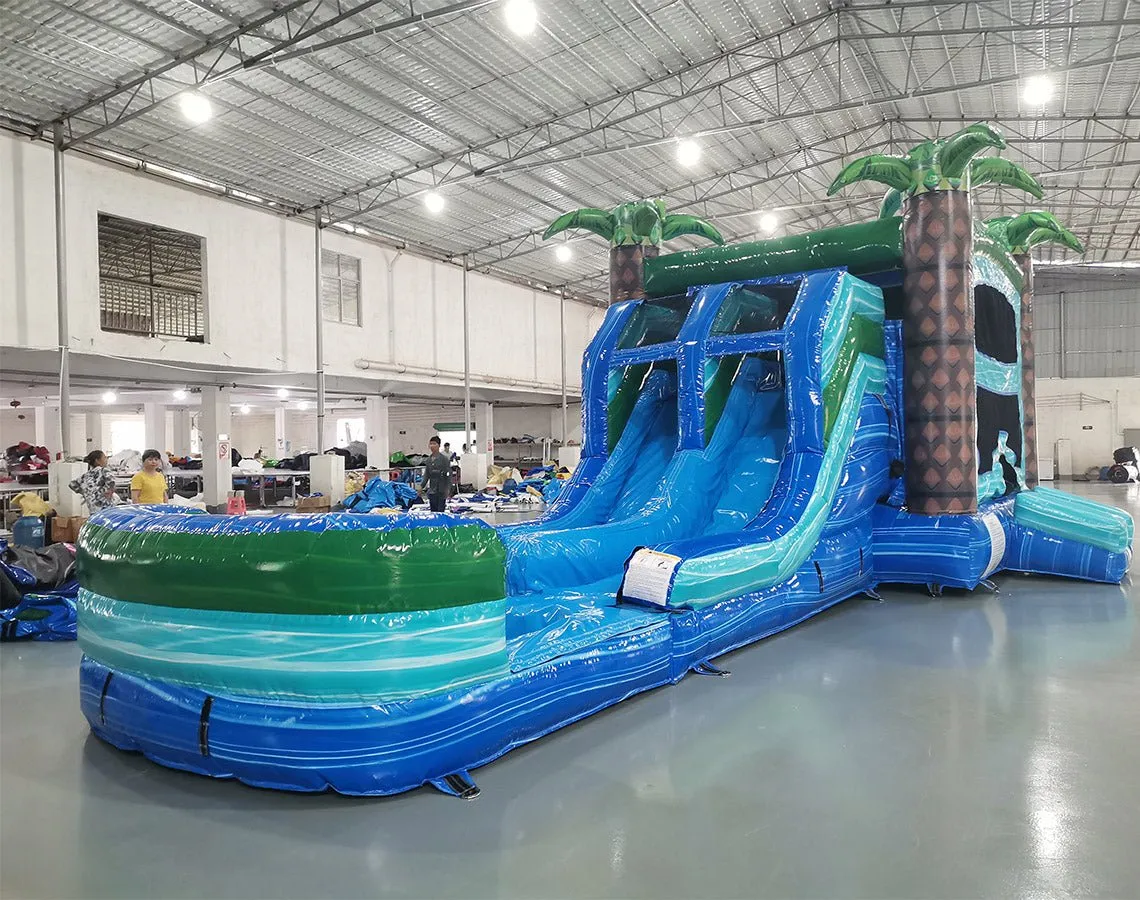 Island Drop Dual Lane Bounce House with Slide (Wet/Dry)