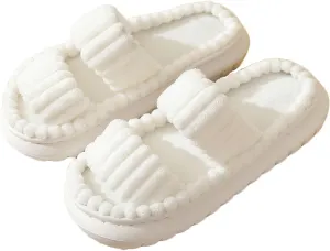 JadeRich Women's Double Band Corduroy Slippers Open Toe Cozy Cushioned Thick Sole Slide Sandals Indoor Outdoor