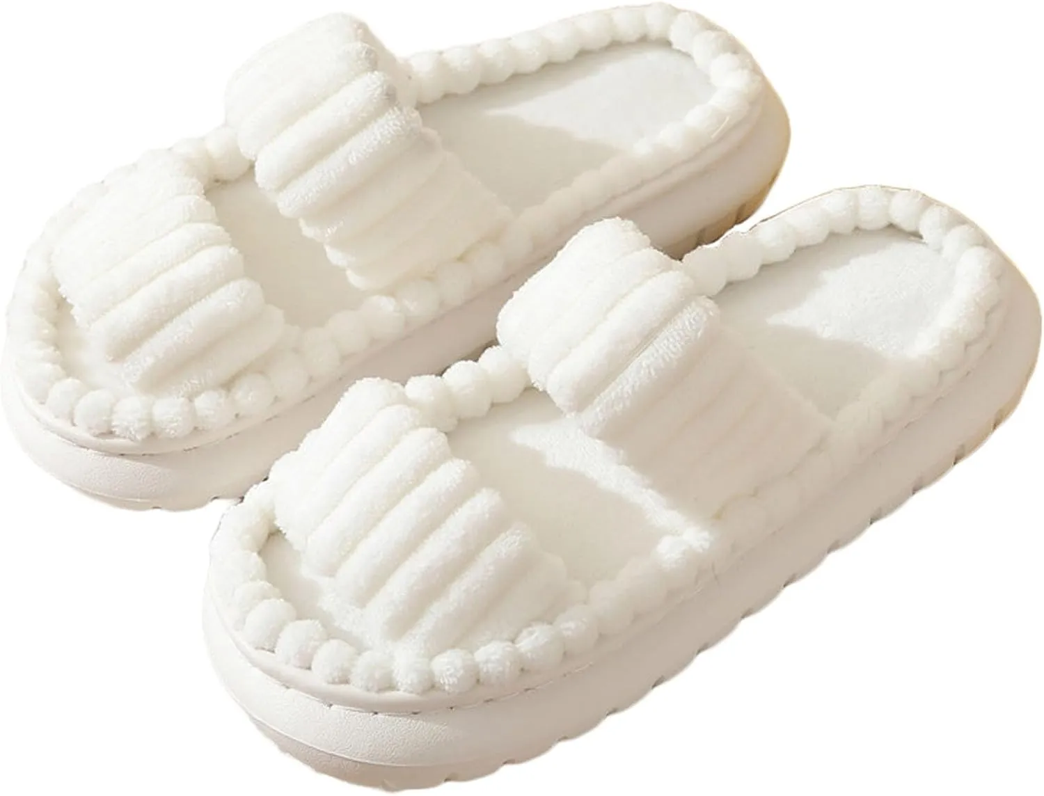 JadeRich Women's Double Band Corduroy Slippers Open Toe Cozy Cushioned Thick Sole Slide Sandals Indoor Outdoor