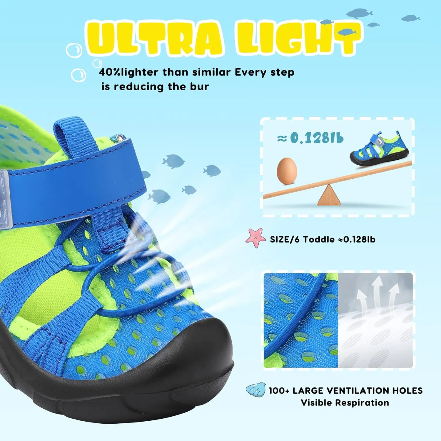 JOINFREE Toddler Boys Girls Water Shoes Breathable Qucik Dry Sport Beach Sandals Lightweight Barefoot Flexible