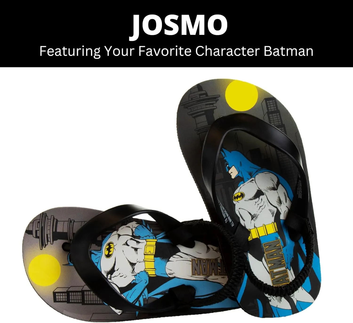Josmo Boy's Batman Flip Flops Sandals-Kids Water Shoes-Character Superhero Comics Outdoor Thong Back Strap Beach Slip On Pool Slides Swim Slippers Quick-Dry