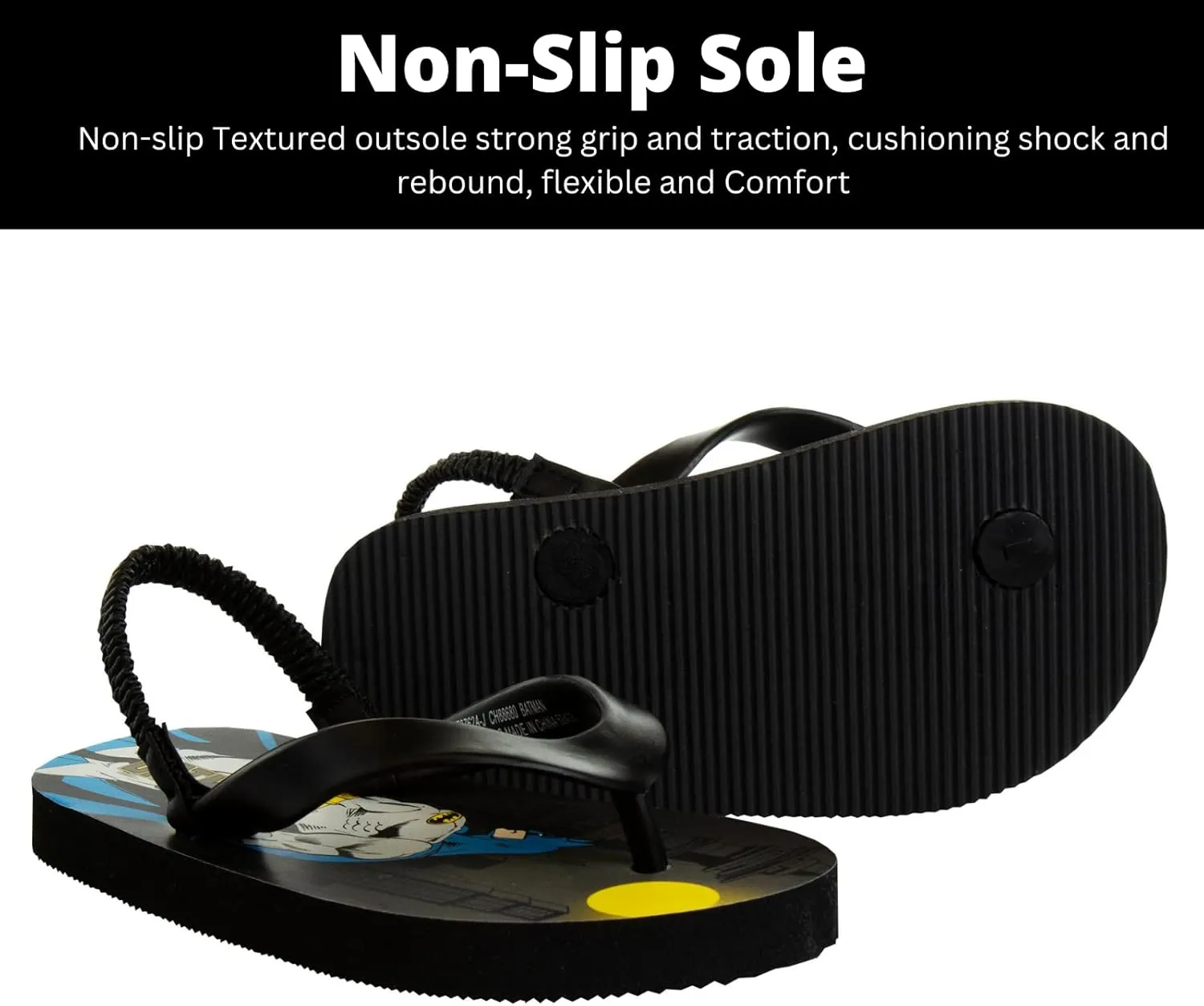 Josmo Boy's Batman Flip Flops Sandals-Kids Water Shoes-Character Superhero Comics Outdoor Thong Back Strap Beach Slip On Pool Slides Swim Slippers Quick-Dry