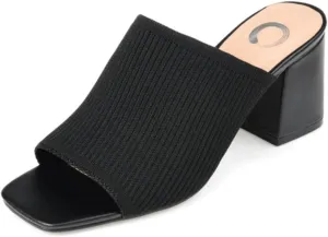 Journee Square Open Toe Chunky Block Heel Knit Slip-On Pump for Women - Lorenna Heeled Fashion Mule Black, 7.5 Wide