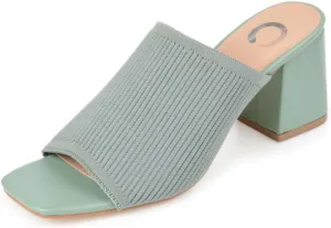 Journee Square Open Toe Chunky Block Heel Knit Slip-On Pump for Women - Lorenna Heeled Fashion Mule Green, 8.5 Wide