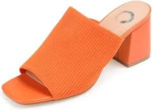 Journee Square Open Toe Chunky Block Heel Knit Slip-On Pump for Women - Lorenna Heeled Fashion Mule Orange, 6.5 Wide