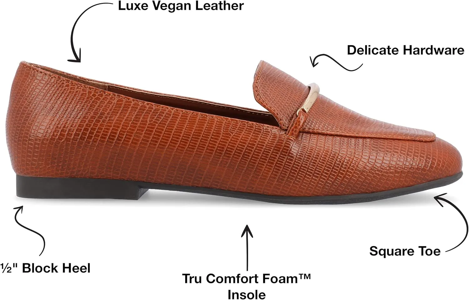 Journee Womens Loafer Flat Notched Topline Square Toe Slip-On Block Heel - Wrenn Casual Dress Shoe