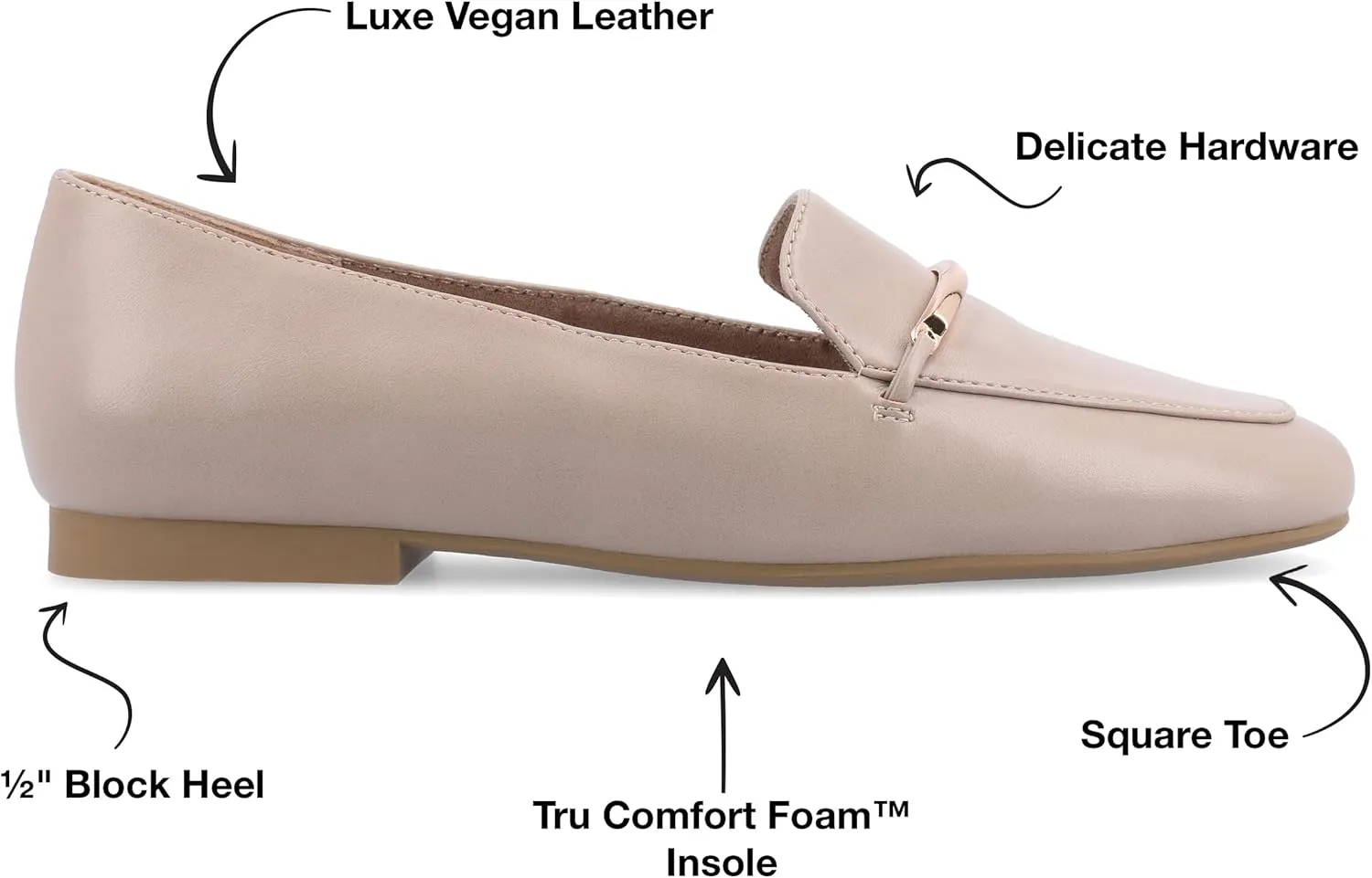Journee Womens Loafer Flat Notched Topline Square Toe Slip-On Block Heel - Wrenn Casual Dress Shoe