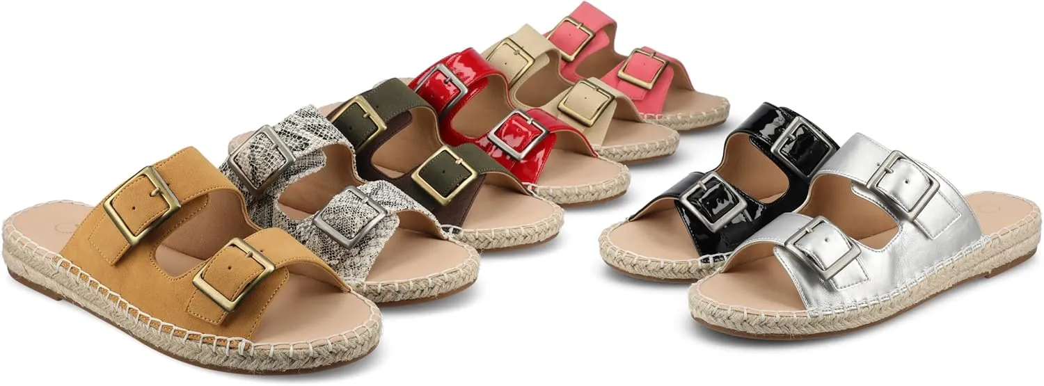 Journee Womens Slide On Sandal Cushioned Footbed Tresah Espadrille Open Toe Faux Leather Double Buckle