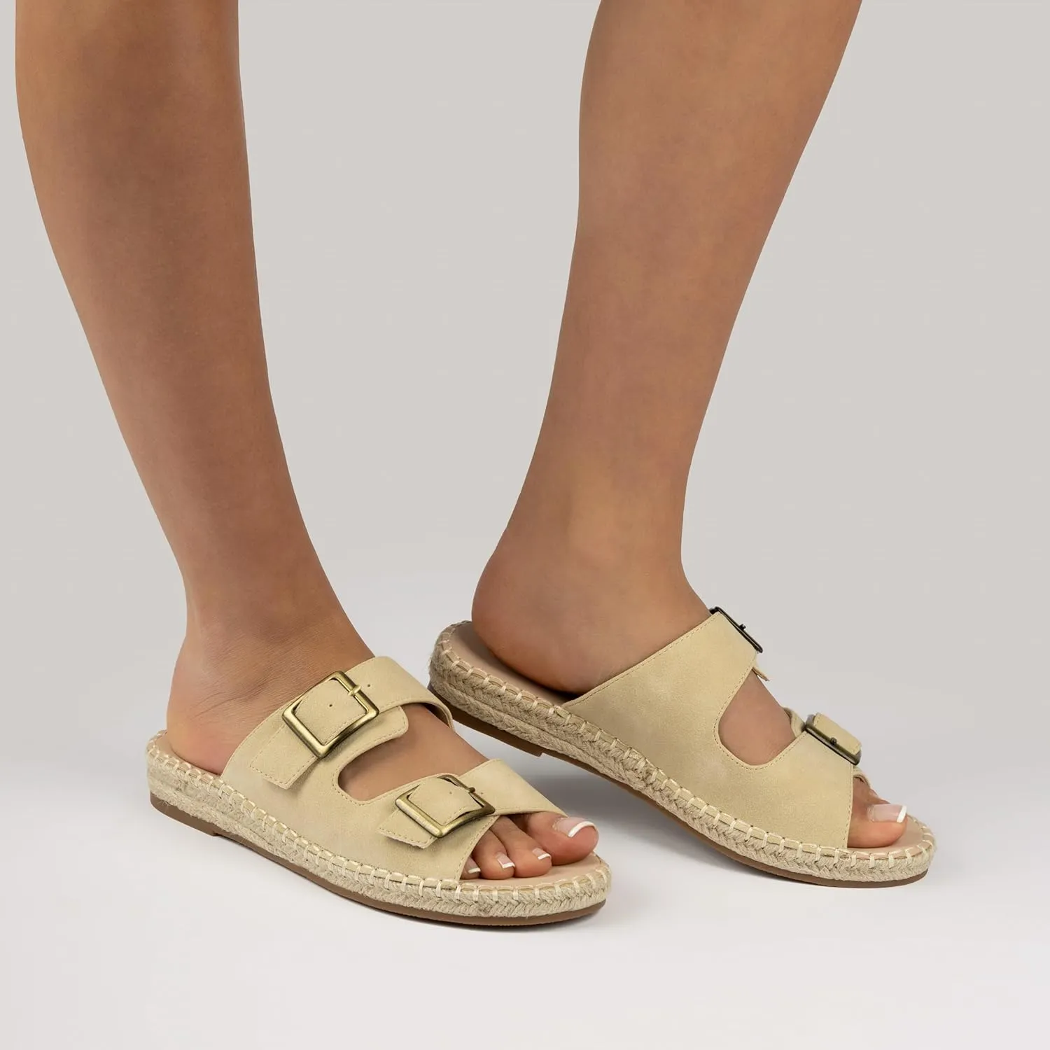 Journee Womens Slide On Sandal Cushioned Footbed Tresah Espadrille Open Toe Faux Leather Double Buckle