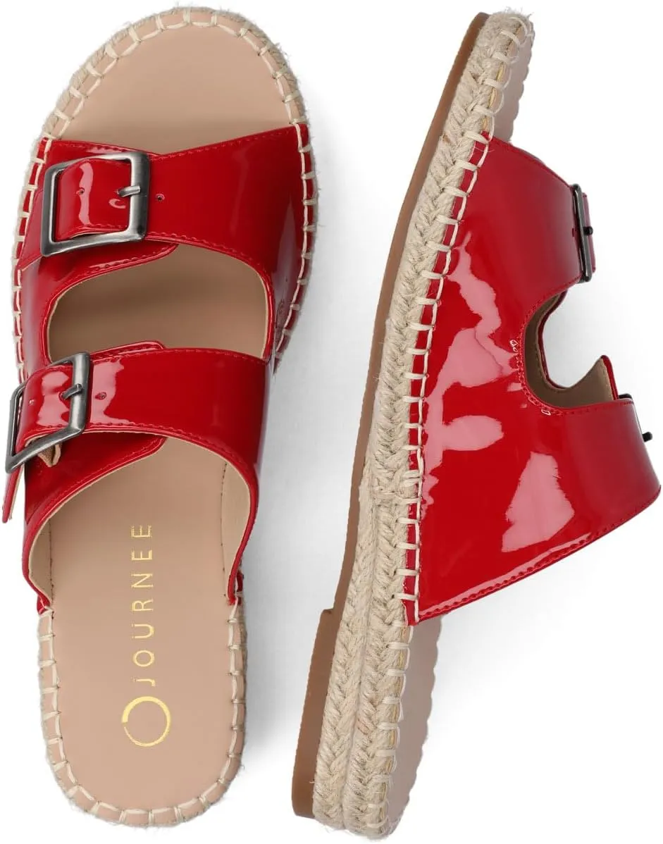 Journee Womens Slide On Sandal Cushioned Footbed Tresah Espadrille Open Toe Faux Leather Double Buckle