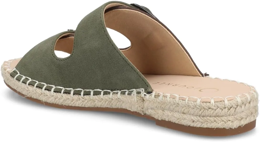 Journee Womens Slide On Sandal Cushioned Footbed Tresah Espadrille Open Toe Faux Leather Double Buckle
