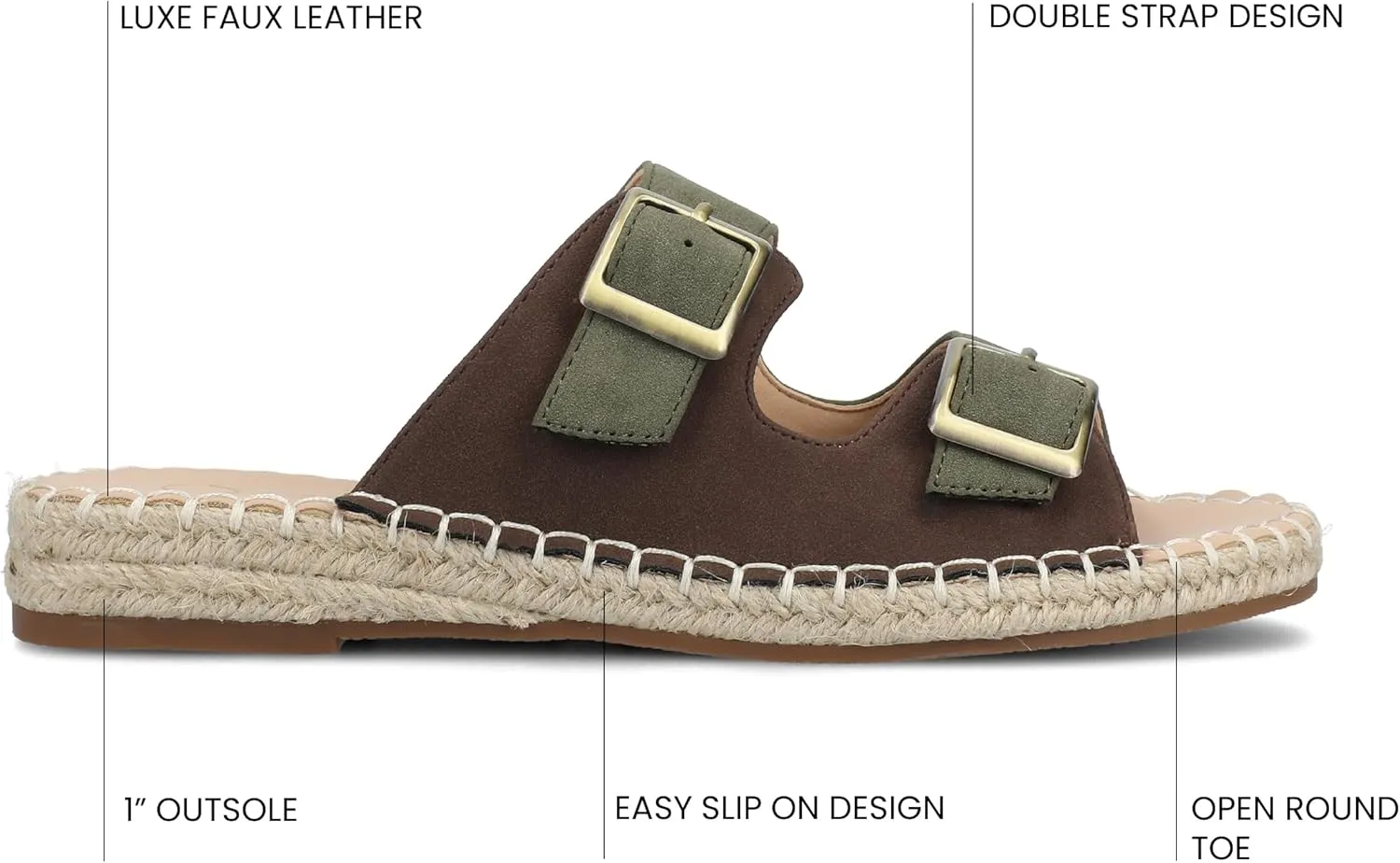 Journee Womens Slide On Sandal Cushioned Footbed Tresah Espadrille Open Toe Faux Leather Double Buckle