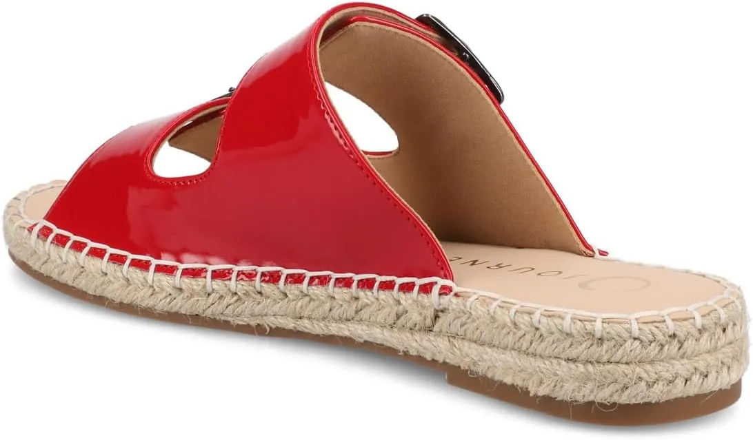Journee Womens Slide On Sandal Cushioned Footbed Tresah Espadrille Open Toe Faux Leather Double Buckle