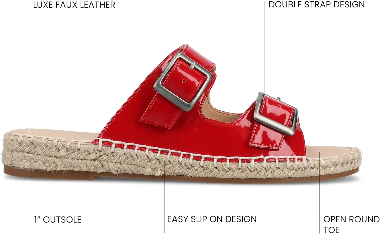 Journee Womens Slide On Sandal Cushioned Footbed Tresah Espadrille Open Toe Faux Leather Double Buckle