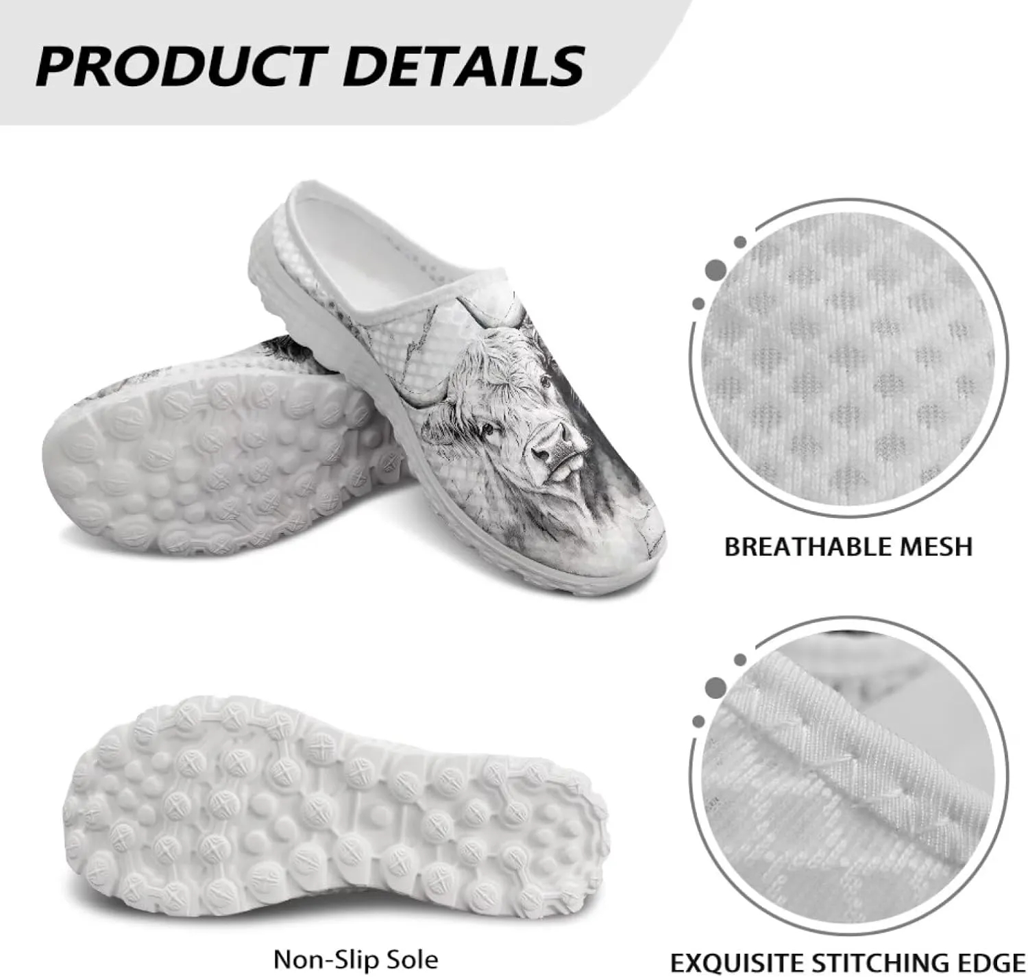 JoyLamoria Animal Pattern House Womens Shoes Mule Casual Sport Sneakers Breathable Slip on Walking Mesh