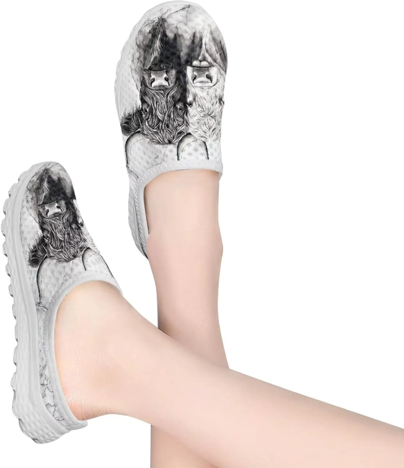 JoyLamoria Animal Pattern House Womens Shoes Mule Casual Sport Sneakers Breathable Slip on Walking Mesh
