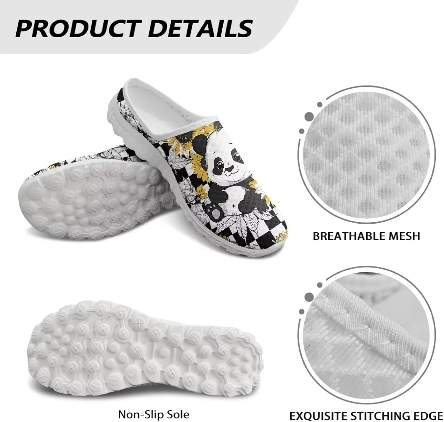 JoyLamoria House Flower Animal Pattern Womens Shoes Mule Casual Soft Mesh Clog Slip on Indoor Outdoor