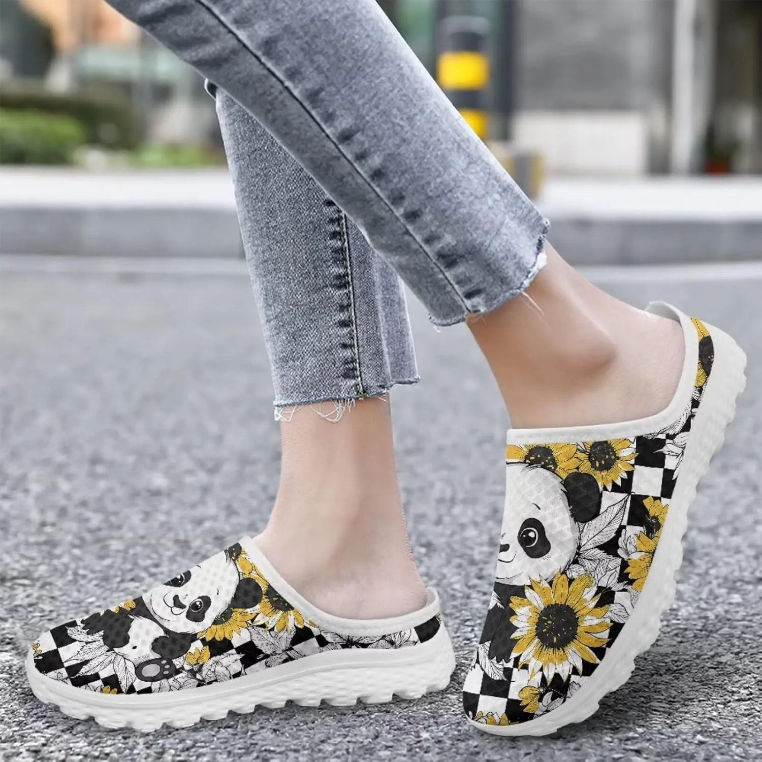 JoyLamoria House Flower Animal Pattern Womens Shoes Mule Casual Soft Mesh Clog Slip on Indoor Outdoor