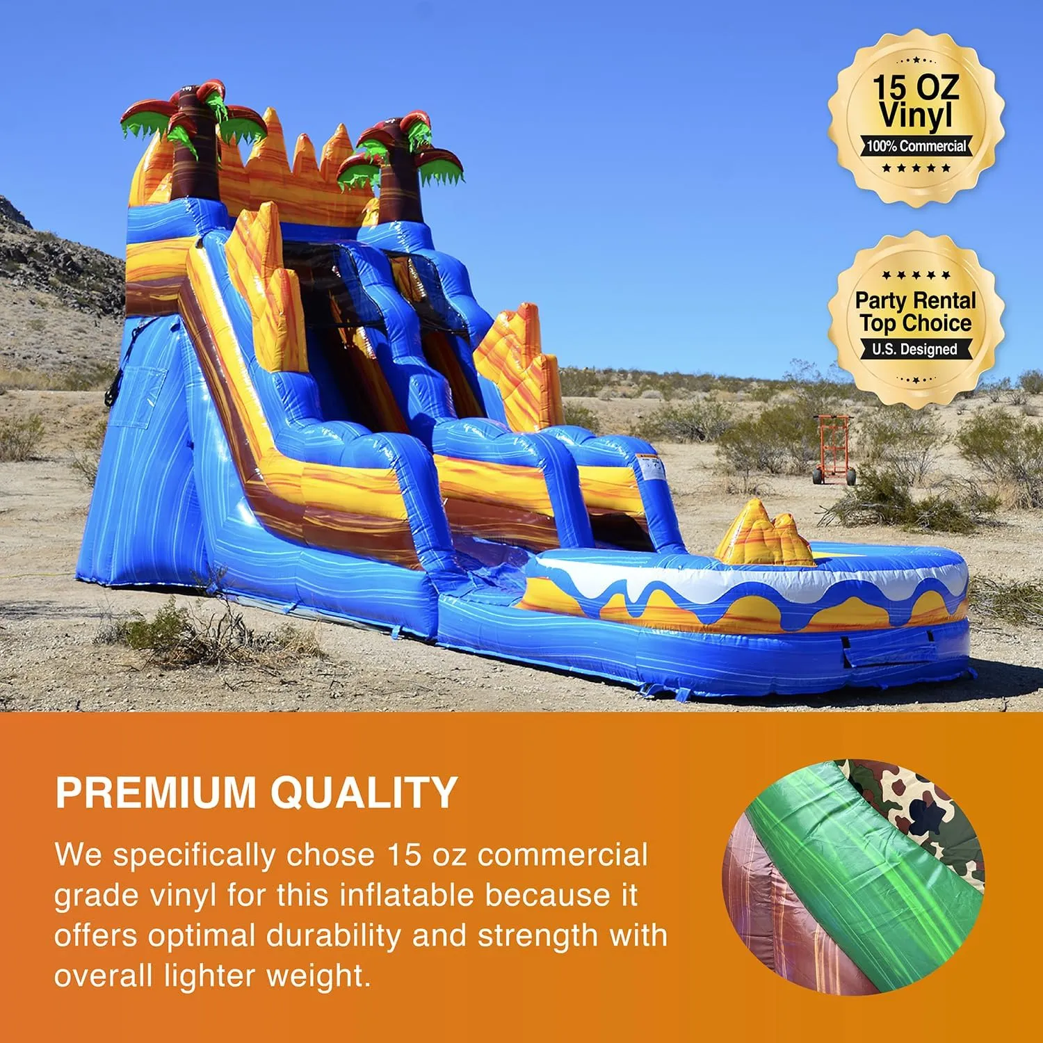 JumpOrange 15’ Oasis Commercial Grade Water Slide with Detachable Deep Pool for Kids and Adults (with Blower), Outdoor Indoor, Wet Dry Use, Tall Waterslide Inflatable
