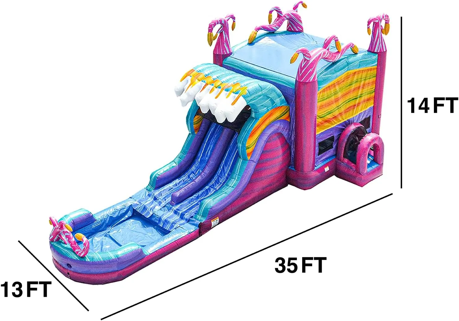 JumpOrange Mystery Jungle Commercial Grade Bounce House Water Slide with Dual Lane and Detachable Pool for Kids and Adults (with Blower), Tunnel Entrance, Basketball Hoop, Wet Dry, Obstacle Pop Ups