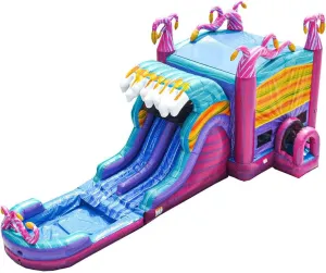 JumpOrange Mystery Jungle Commercial Grade Bounce House Water Slide with Dual Lane and Detachable Pool for Kids and Adults (with Blower), Tunnel Entrance, Basketball Hoop, Wet Dry, Obstacle Pop Ups