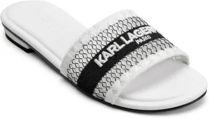 Karl Lagerfeld Paris Women's Cushioned Insole Everyday Cairra-Flat Slide Heeled Sandal, White/Black, 8.5
