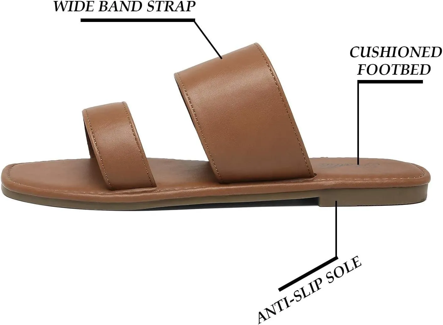 katliu Women's Flat Sandals Two Strap Slide Sandals Open Toe