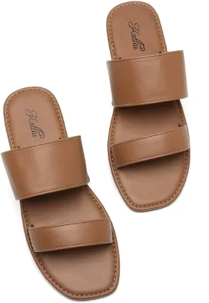 katliu Women's Flat Sandals Two Strap Slide Sandals Open Toe