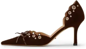 keleimusi Mid Heel Slip On Pumps Studded Bow Stiletto Heeled Sandals for Women