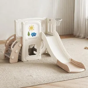 Kids Slide for Toddlers, Toddler Slide Set Indoor, Baby Playset with Climber, Basketball Hoop,Dry Erase Board, Tunnel,Storage Space, 6-in-1 Playground Set for Toddlers Freestanding Slides (no Swing)