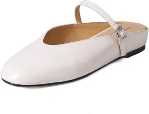 Kluolandi Flat Mules for Women Round Toe Slip On Slides Shoes with Strap Backless Flats Womens Mules