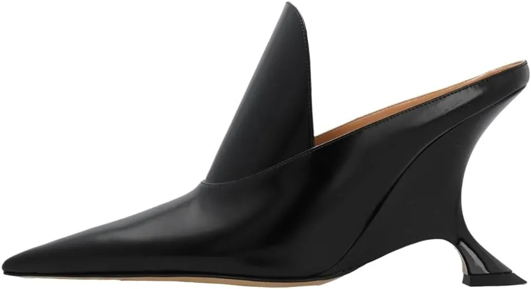 Kluolandi Metallic Heeled Mules for Women Sexy Pointed Closed Toe Slip On Wedge Mule Pumps Heels