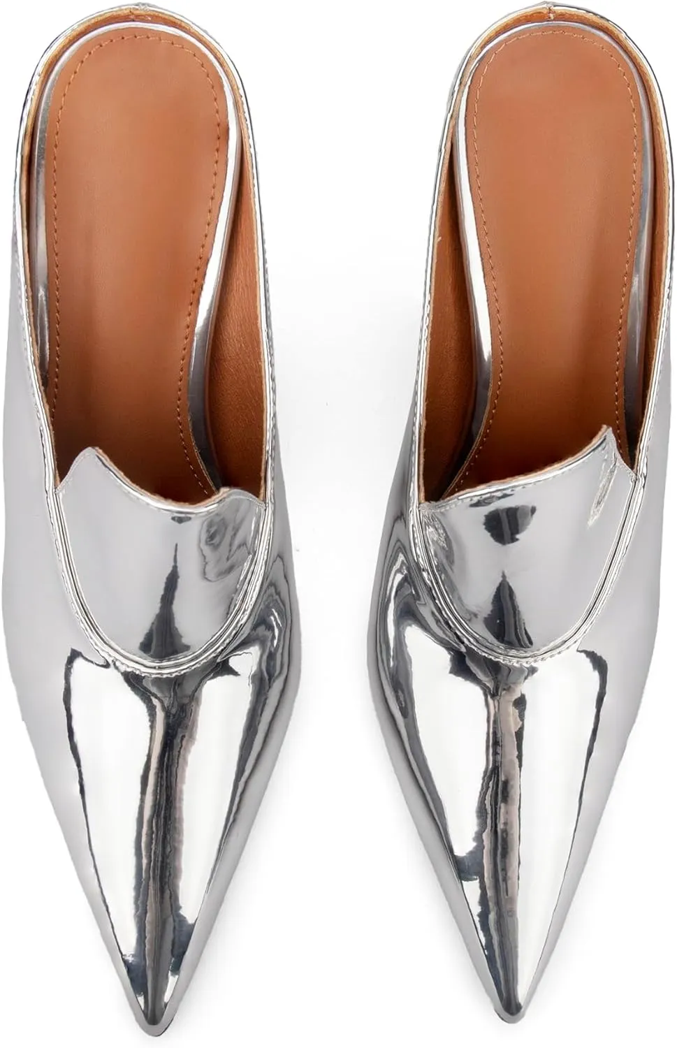Kluolandi Metallic Heeled Mules for Women Sexy Pointed Closed Toe Slip On Wedge Mule Pumps Heels