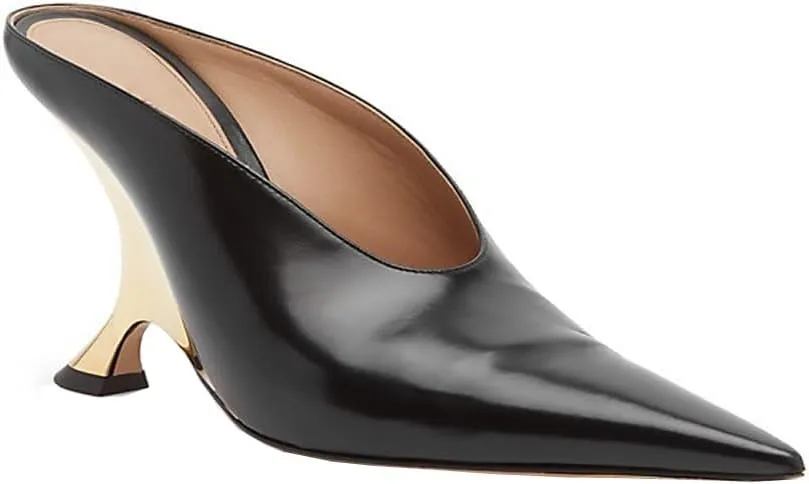 Kluolandi Metallic Heeled Mules for Women Sexy Pointed Closed Toe Slip On Wedge Mule Pumps Heels