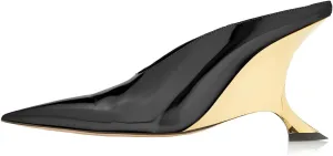 Kluolandi Metallic Heeled Mules for Women Sexy Pointed Closed Toe Slip On Wedge Mule Pumps Heels