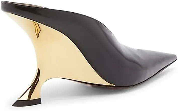 Kluolandi Metallic Heeled Mules for Women Sexy Pointed Closed Toe Slip On Wedge Mule Pumps Heels