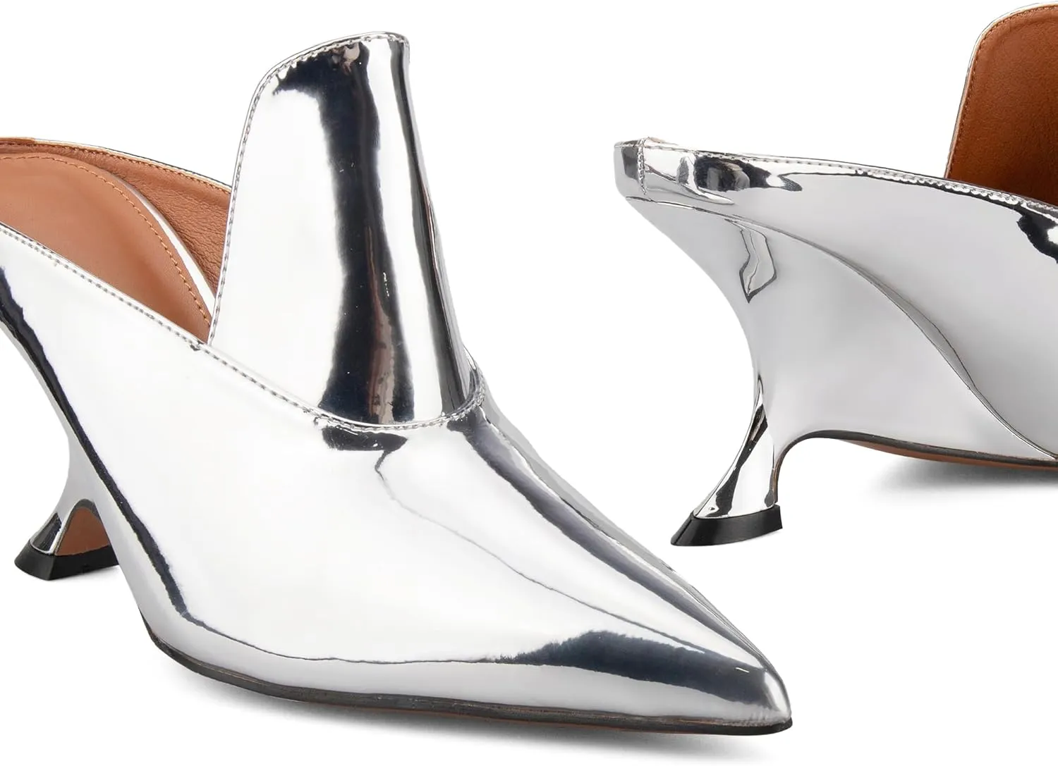 Kluolandi Metallic Heeled Mules for Women Sexy Pointed Closed Toe Slip On Wedge Mule Pumps Heels