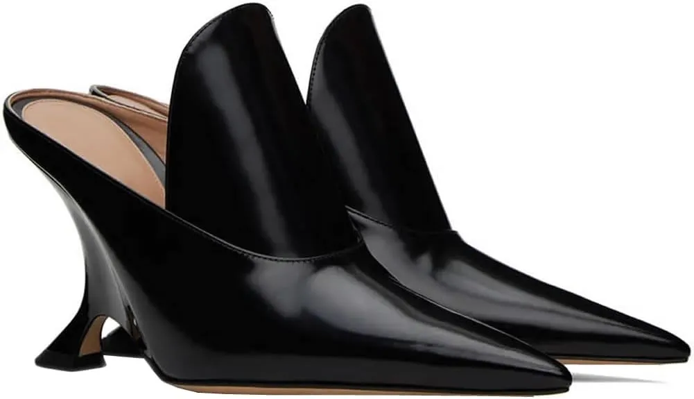 Kluolandi Metallic Heeled Mules for Women Sexy Pointed Closed Toe Slip On Wedge Mule Pumps Heels