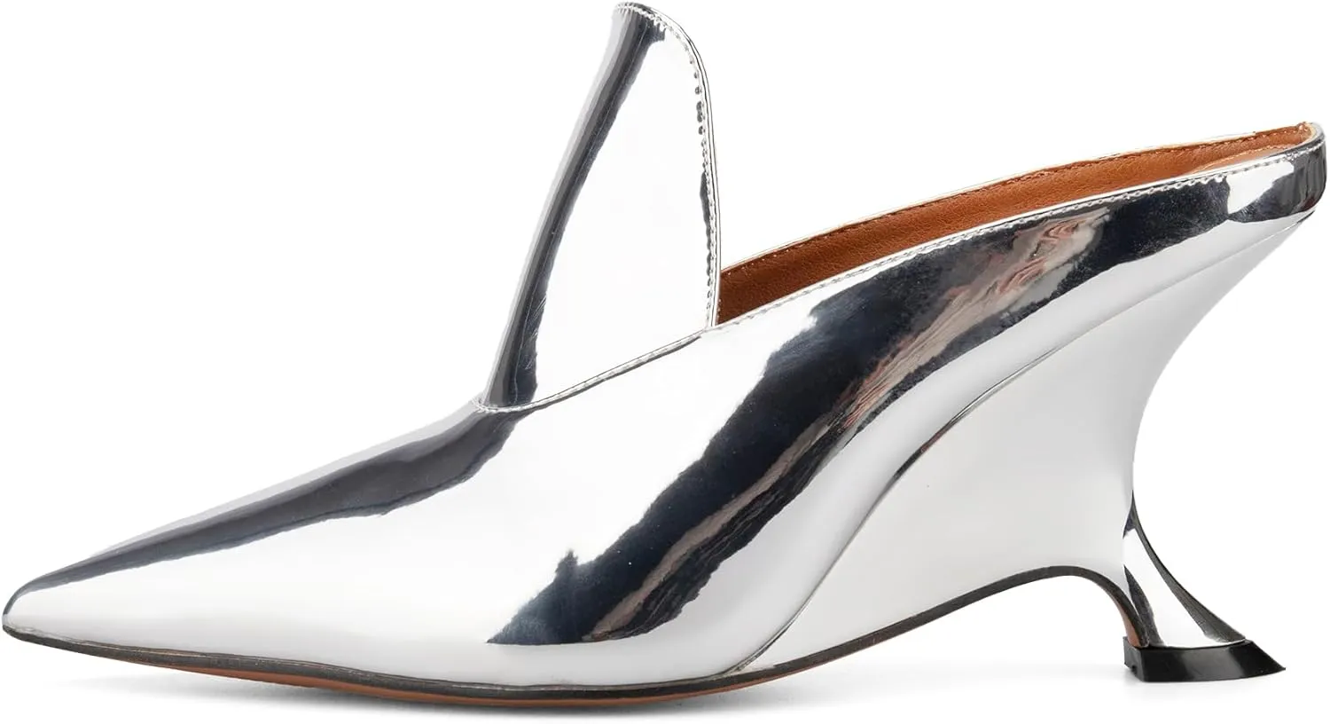 Kluolandi Metallic Heeled Mules for Women Sexy Pointed Closed Toe Slip On Wedge Mule Pumps Heels