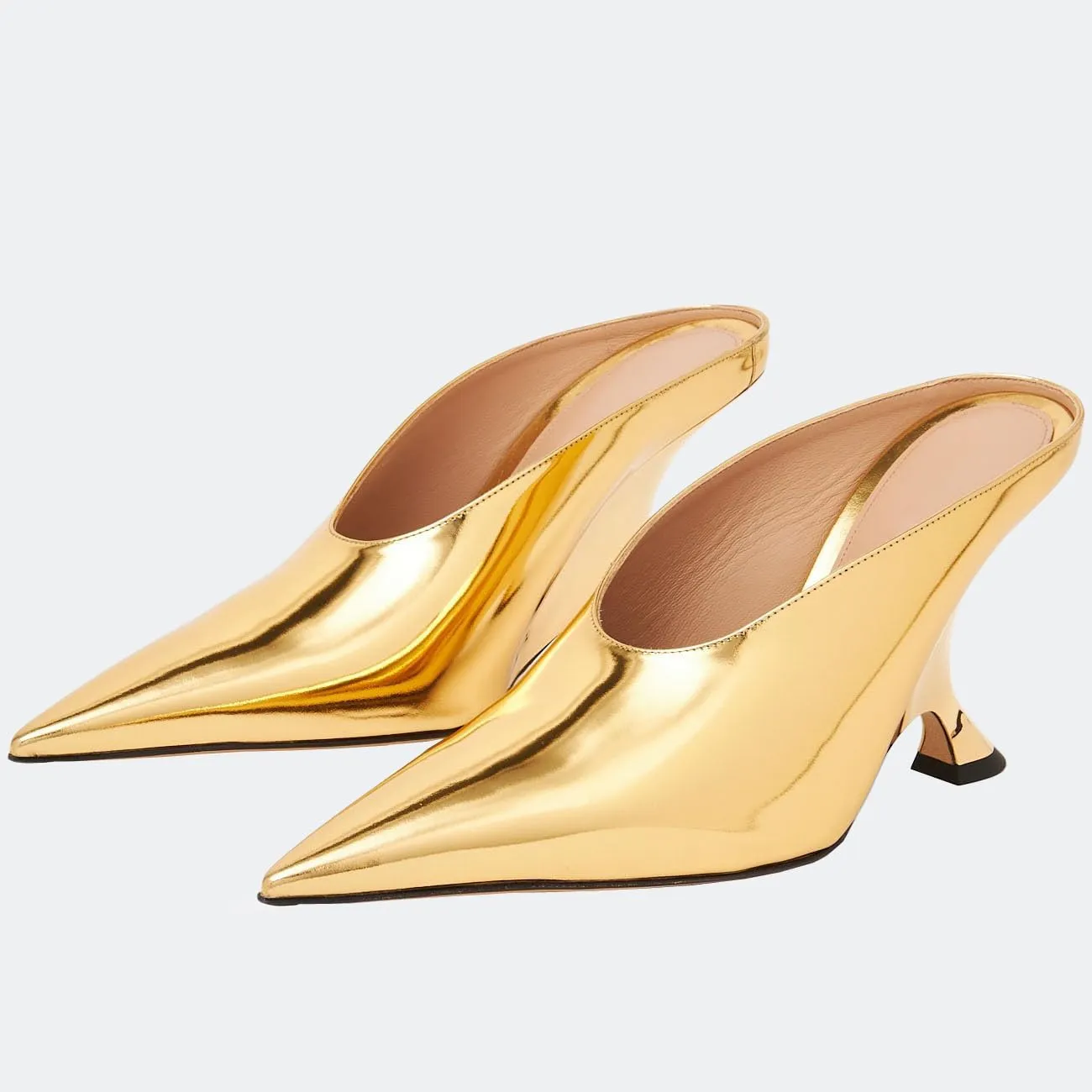 Kluolandi Metallic Heeled Mules for Women Sexy Pointed Closed Toe Slip On Wedge Mule Pumps Heels