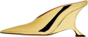 Kluolandi Metallic Heeled Mules for Women Sexy Pointed Closed Toe Slip On Wedge Mule Pumps Heels