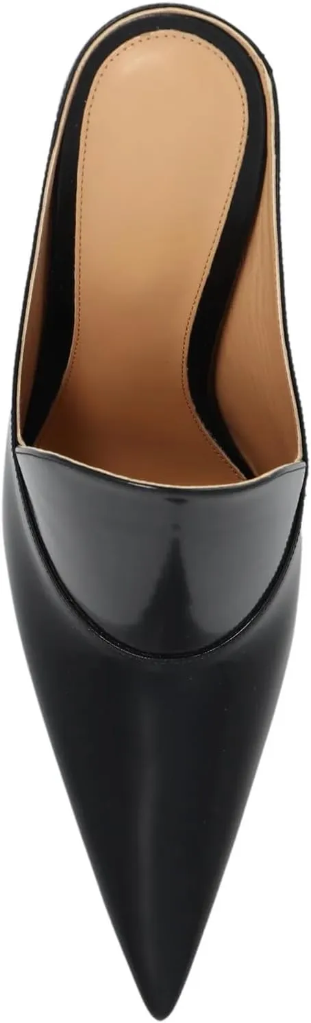 Kluolandi Metallic Heeled Mules for Women Sexy Pointed Closed Toe Slip On Wedge Mule Pumps Heels