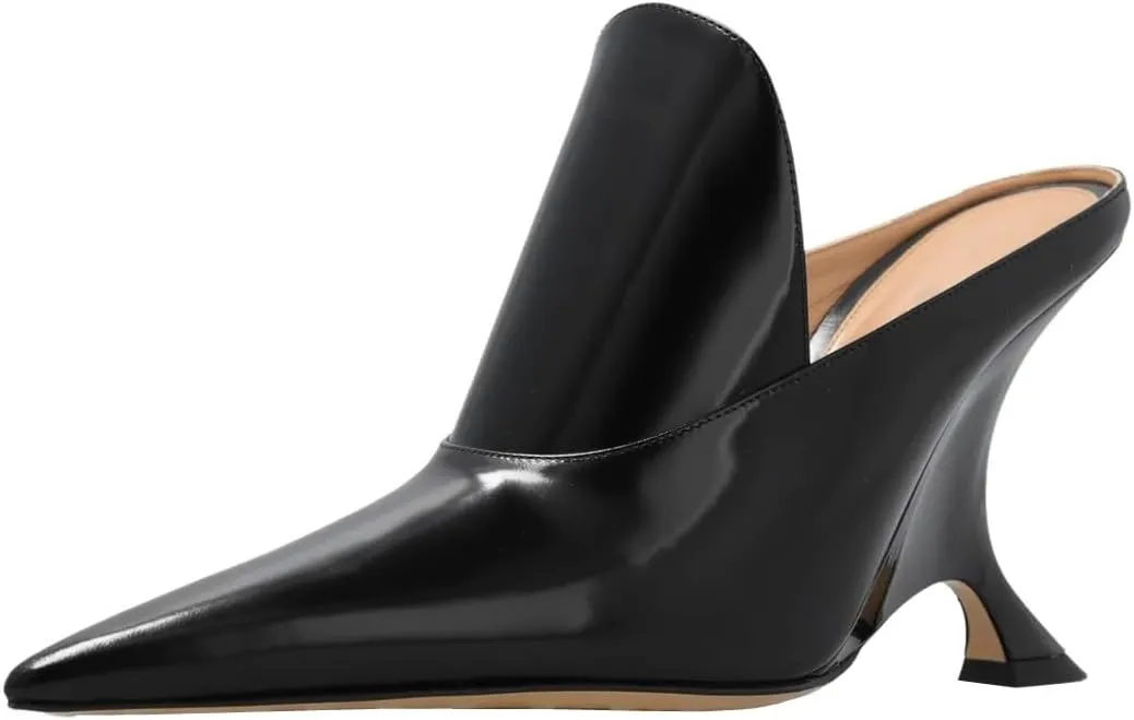 Kluolandi Metallic Heeled Mules for Women Sexy Pointed Closed Toe Slip On Wedge Mule Pumps Heels