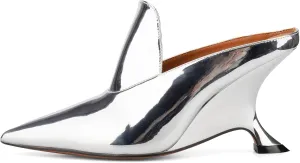 Kluolandi Metallic Heeled Mules for Women Sexy Pointed Closed Toe Slip On Wedge Mule Pumps Heels