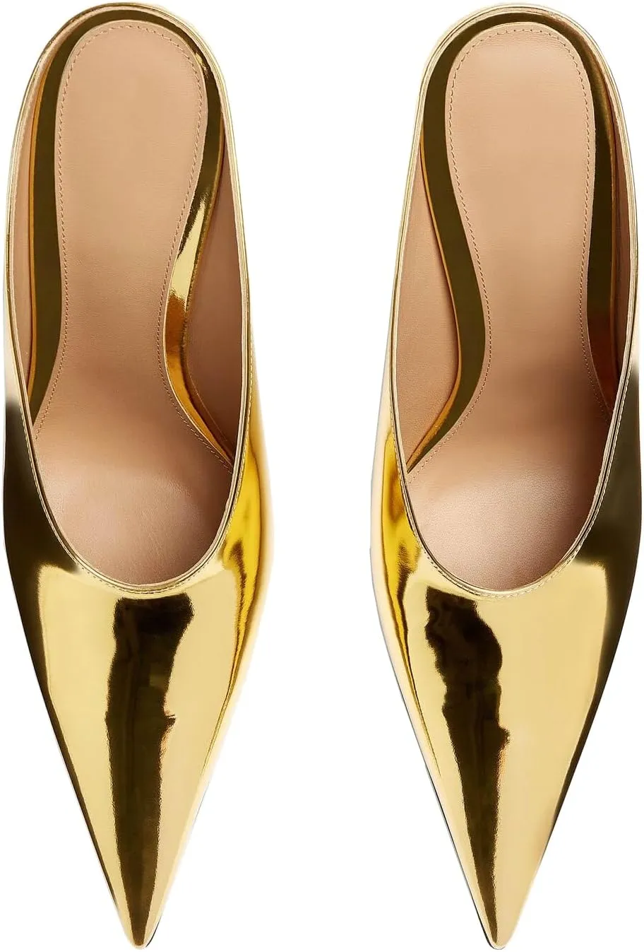 Kluolandi Metallic Heeled Mules for Women Sexy Pointed Closed Toe Slip On Wedge Mule Pumps Heels