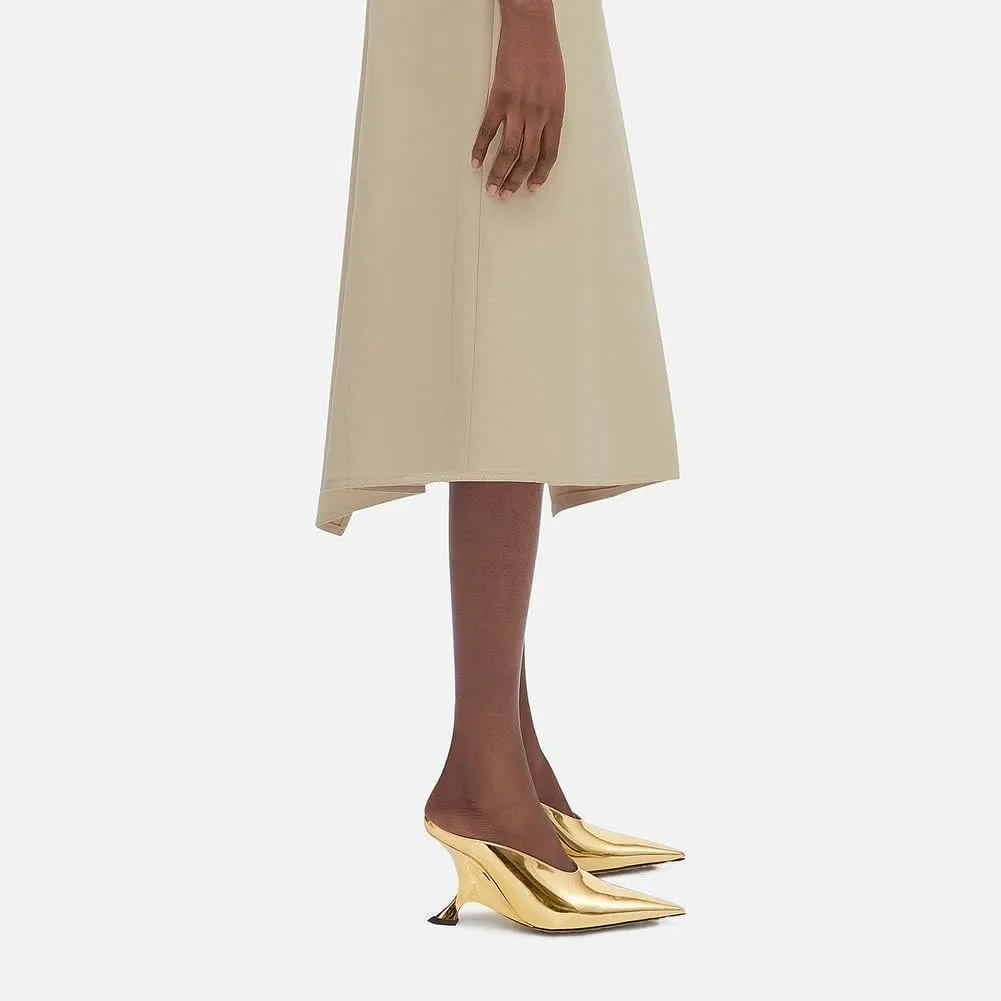 Kluolandi Metallic Heeled Mules for Women Sexy Pointed Closed Toe Slip On Wedge Mule Pumps Heels