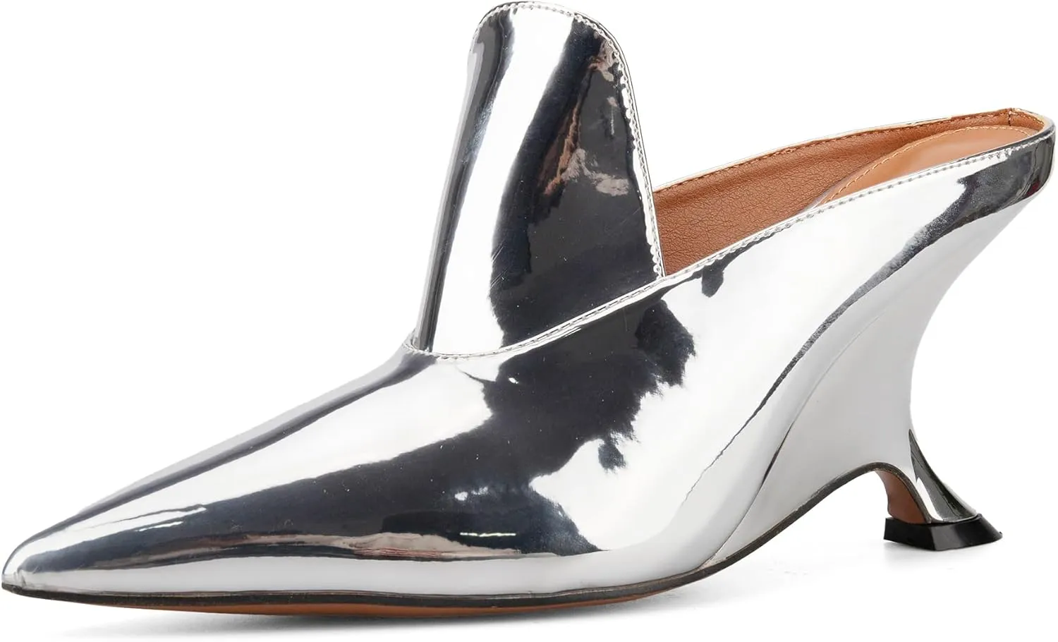 Kluolandi Metallic Heeled Mules for Women Sexy Pointed Closed Toe Slip On Wedge Mule Pumps Heels